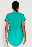 Womens Fixed Cuff Button Front Shirt, Green,