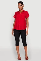 Womens Fixed Cuff Button Front Shirt, Red, Size L