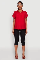 Womens Fixed Cuff Button Front Shirt, Red, Size L