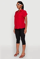 Womens Fixed Cuff Button Front Shirt, Red, Size L