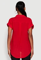 Womens Fixed Cuff Button Front Shirt, Red, Size L