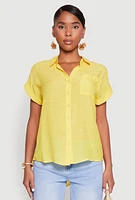 Womens Fixed Cuff Button Front Shirt, Yellow, Size M