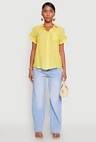 Womens Fixed Cuff Button Front Shirt, Yellow, Size M