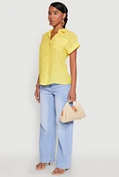 Womens Fixed Cuff Button Front Shirt, Yellow, Size M