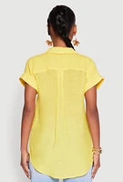 Womens Fixed Cuff Button Front Shirt, Yellow, Size M