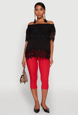 Womens Lace Trim Off the Shoulder Blouse, L