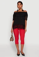 Womens Lace Trim Off the Shoulder Blouse, L