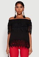 Womens Lace Trim Off the Shoulder Blouse, L