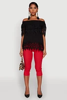 Womens Lace Trim Off the Shoulder Blouse, L