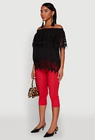 Womens Lace Trim Off the Shoulder Blouse, L