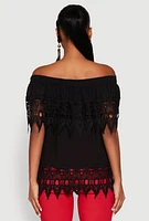 Womens Lace Trim Off the Shoulder Blouse, L