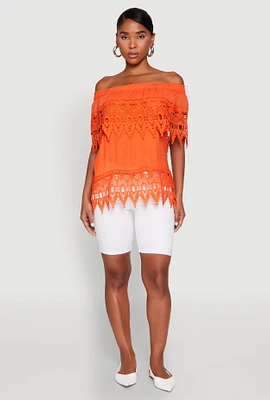 Womens Lace Trim Off the Shoulder Blouse,