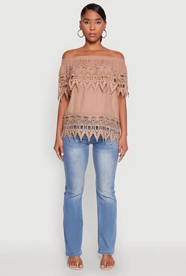 Womens Lace Trim Off the Shoulder Blouse,