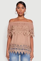 Womens Lace Trim Off the Shoulder Blouse,