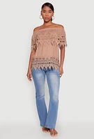 Womens Lace Trim Off the Shoulder Blouse,