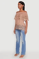 Womens Lace Trim Off the Shoulder Blouse,
