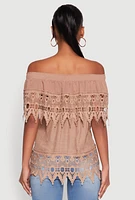Womens Lace Trim Off the Shoulder Blouse,