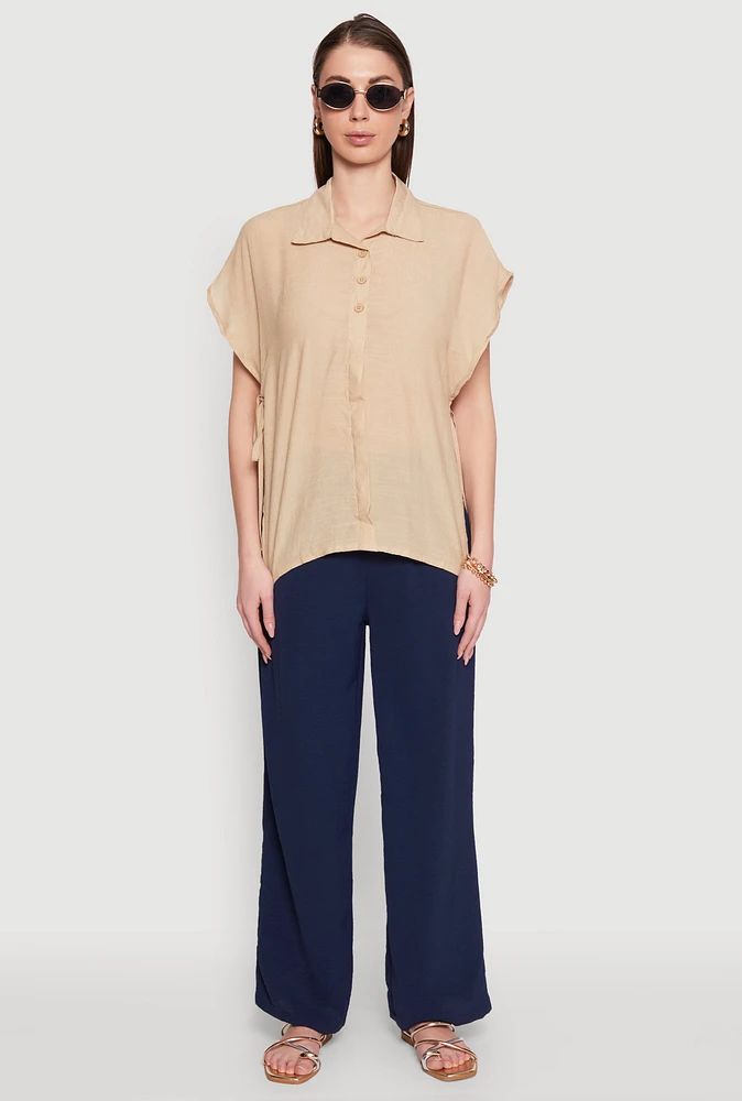 Womens Side Tie Dolman Sleeve Top, Beige, Size M