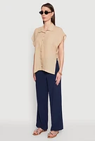 Womens Side Tie Dolman Sleeve Top, Beige, Size M
