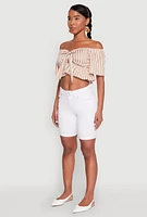 Womens Striped Off the Shoulder Tie Front Crop Top,