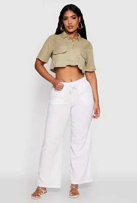 Womens Cargo Pocket Crop Top, Green, Size L