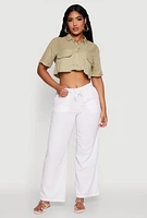 Womens Cargo Pocket Crop Top, Green, Size L