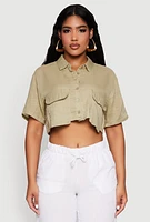 Womens Cargo Pocket Crop Top, Green, Size L