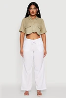 Womens Cargo Pocket Crop Top, Green, Size L