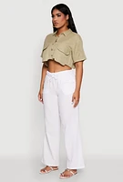 Womens Cargo Pocket Crop Top, Green, Size L