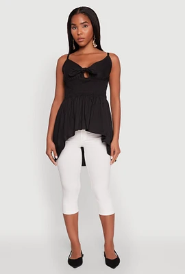 Womens Tie Front High Low Peplum Cami,
