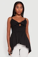 Womens Tie Front High Low Peplum Cami, Black, Size M