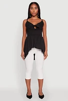 Womens Tie Front High Low Peplum Cami, Black, Size M