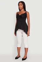 Womens Tie Front High Low Peplum Cami, Black, Size M