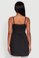 Womens Tie Front High Low Peplum Cami, Black, Size M