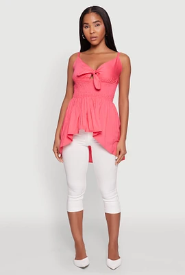 Womens Tie Front High Low Peplum Cami,