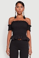 Womens Smocked Off the Shoulder Crop Top,