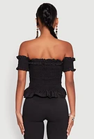 Womens Smocked Off the Shoulder Crop Top,