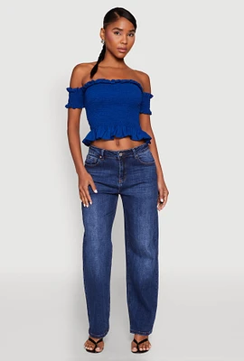 Womens Smocked Off the Shoulder Crop Top,