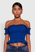 Womens Smocked Off the Shoulder Crop Top,