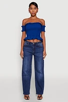 Womens Smocked Off the Shoulder Crop Top,