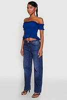 Womens Smocked Off the Shoulder Crop Top,