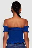 Womens Smocked Off the Shoulder Crop Top,