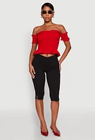 Womens Smocked Off the Shoulder Crop Top, Red, Size M