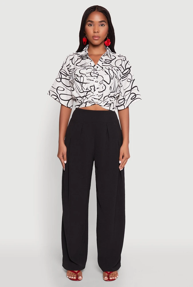 Womens Twist Front Swirl Print Top, Multi, Size L