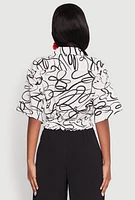 Womens Twist Front Swirl Print Top, Multi, Size L