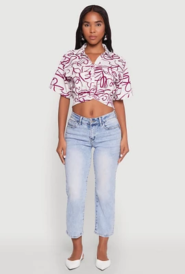 Womens Twist Front Swirl Print Top, Multi, Size L