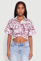 Womens Twist Front Swirl Print Top, Multi,