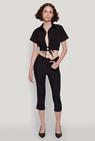 Womens Open Tie Front Cropped Shirt,