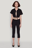 Womens Open Tie Front Cropped Shirt,
