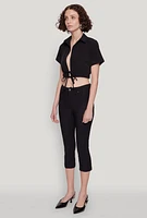Womens Open Tie Front Cropped Shirt,